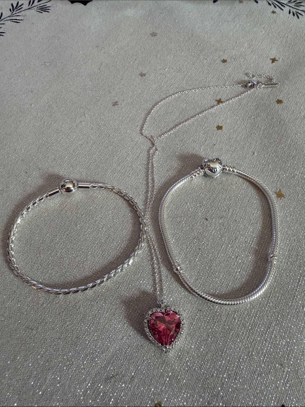 Pandora Silver Bracelets and Pink Heart Necklace # 3